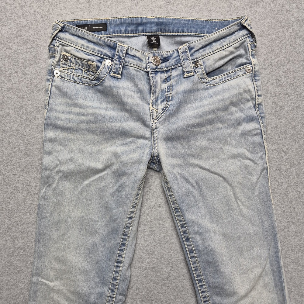Vintage True Religion Billy Big T Jeans Womens 28 Blue Mid Rise Straight Y2K - Picture 14 of 16